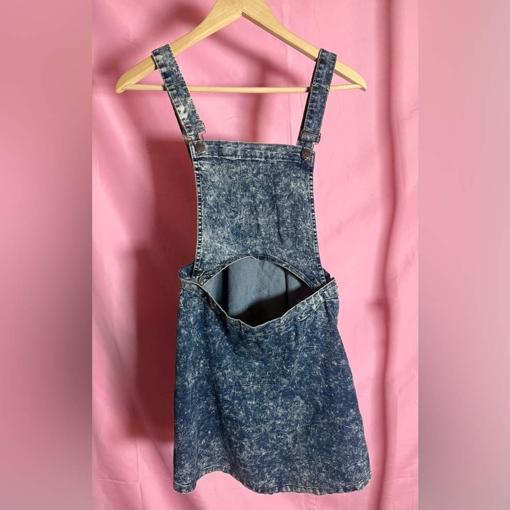 Acid Wash Denim Overall Dress - Blue, Size M